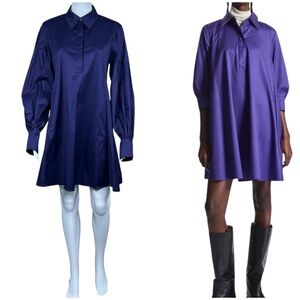 COS Gathered Long Sleeve A-Line Shirt Dress Medium Pockets Dark Purple NEW